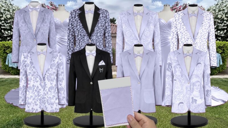 Lavender Charmeuse Suit and Tuxedo – Exact Color Match for Stacees Bridesmaid Dresses