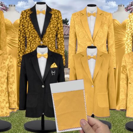 Marigold Chiffon Suit and Tuxedo – Exact Color Match for Stacees Bridesmaid Dresses