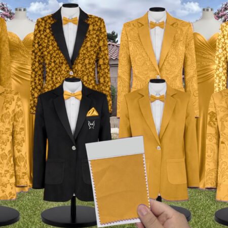 Marigold Chiffon Fabric Suit and Tuxedo – Exact Color Match for Stacees Bridesmaid Dresses