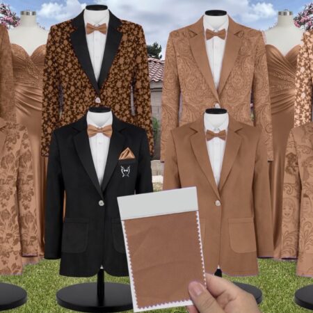 Mocha Charmeuse Suit and Tuxedo – Exact Color Match for Stacees Bridesmaid Dresses