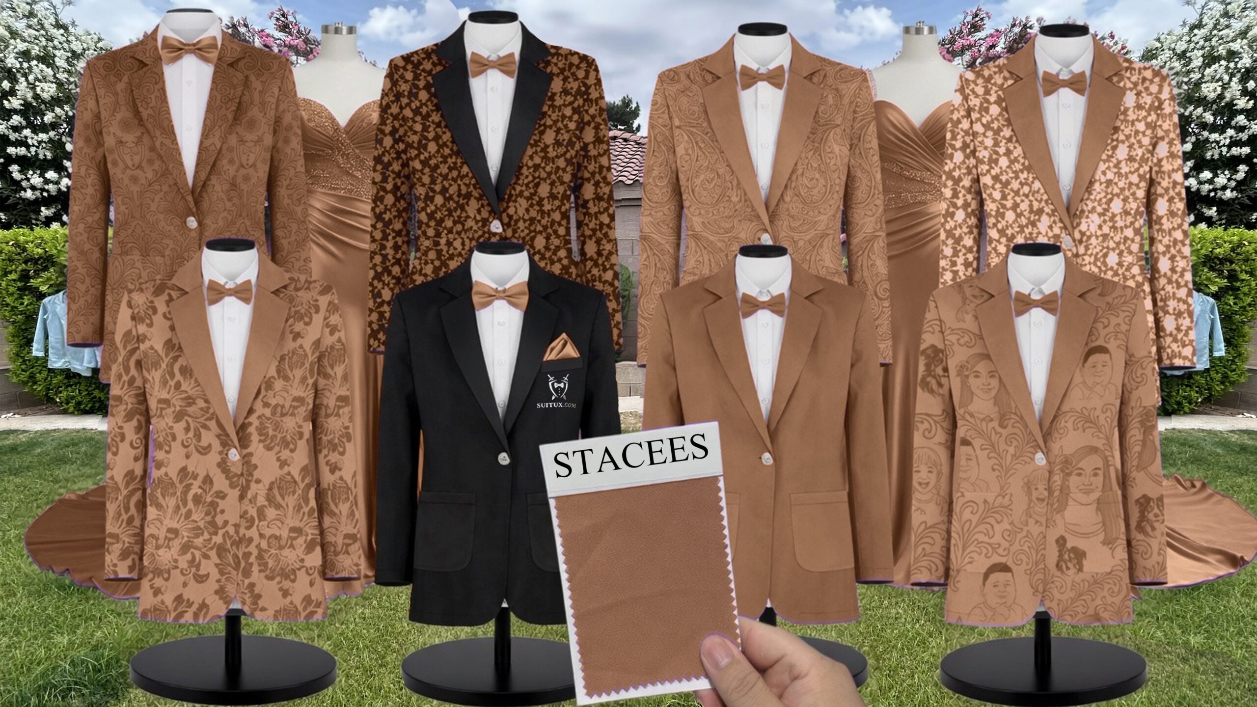 Mocha Stretch Crepe Suit and Tuxedo – Exact Color Match for Stacees Bridesmaid Dresses