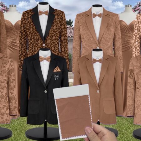 Mocha Stretch Satin Suit and Tuxedo – Exact Color Match for Stacees Bridesmaid Dresses