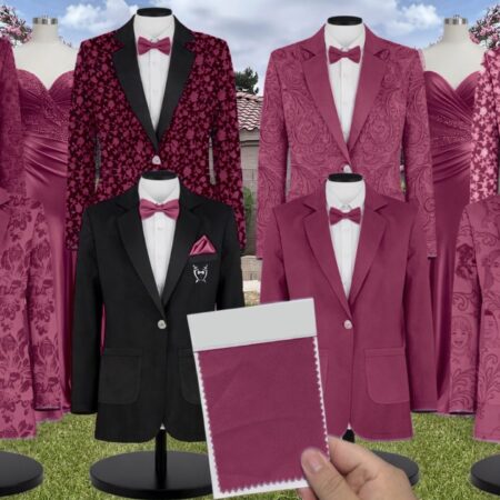 Mulberry Charmeuse Suit and Tuxedo – Exact Color Match for Stacees Bridesmaid Dresses