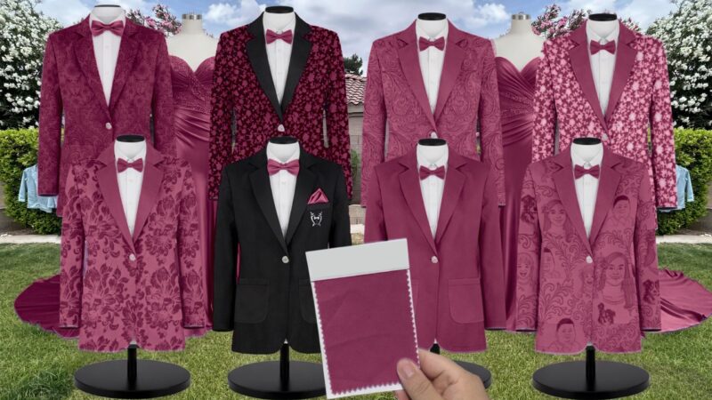 Mulberry Charmeuse Suit and Tuxedo – Exact Color Match for Stacees Bridesmaid Dresses