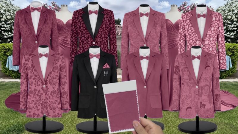Mulberry Chiffon Suit and Tuxedo – Exact Color Match for Stacees Bridesmaid Dresses