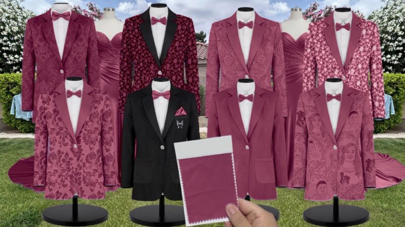 Mulberry Satin Suit and Tuxedo – Exact Color Match for Stacees Bridesmaid Dresses
