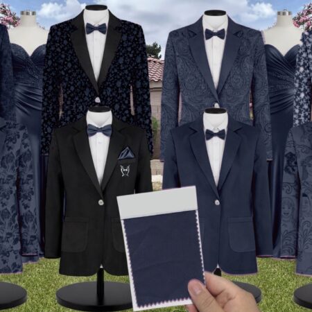 Navy Blue Chiffon Suit and Tuxedo – Exact Color Match for Stacees Bridesmaid Dresses