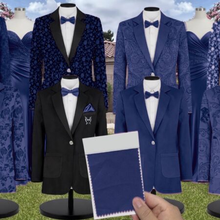 Navy Blue Satin Suit and Tuxedo – Exact Color Match for Stacees Bridesmaid Dresses