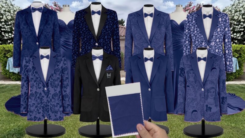 Navy Blue Satin Suit and Tuxedo – Exact Color Match for Stacees Bridesmaid Dresses