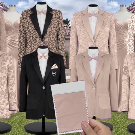 Nude Satin Suit and Tuxedo – Exact Color Match for Stacees Bridesmaid Dresses
