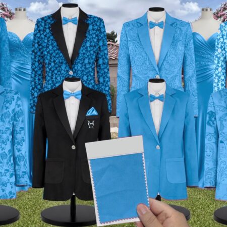 Ocean Blue Charmeuse Suit and Tuxedo – Exact Color Match for Stacees Bridesmaid Dresses