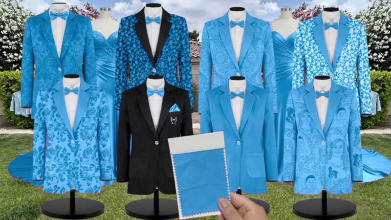 Ocean Blue Satin Suit and Tuxedo – Exact Color Match for Stacees Bridesmaid Dresses