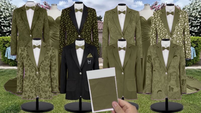 Olive Satin Suit and Tuxedo – Exact Color Match for Stacees Bridesmaid Dresses
