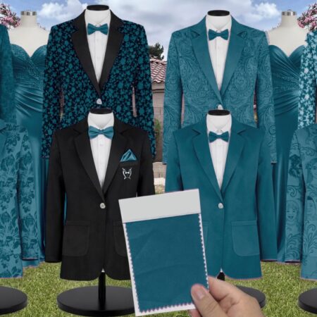 Peacock Satin Suit and Tuxedo – Exact Color Match for Stacees Bridesmaid Dresses