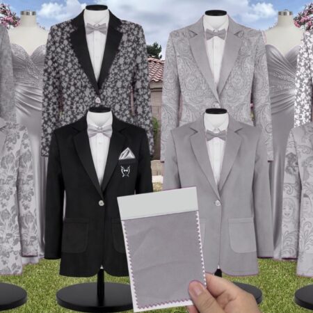 Pewter Charmeuse Suit and Tuxedo – Exact Color Match for Stacees Bridesmaid Dresses