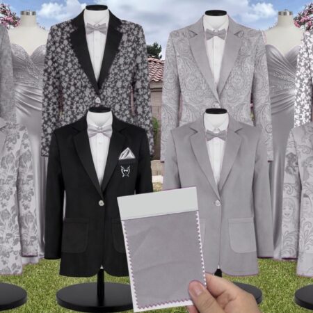 Pewter Chiffon Fabric Suit and Tuxedo – Exact Color Match for Stacees Bridesmaid Dresses