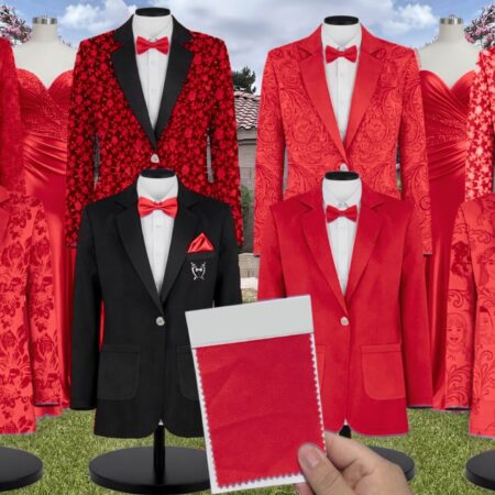 Red Chiffon Fabric Suit and Tuxedo – Exact Color Match for Stacees Bridesmaid Dresses