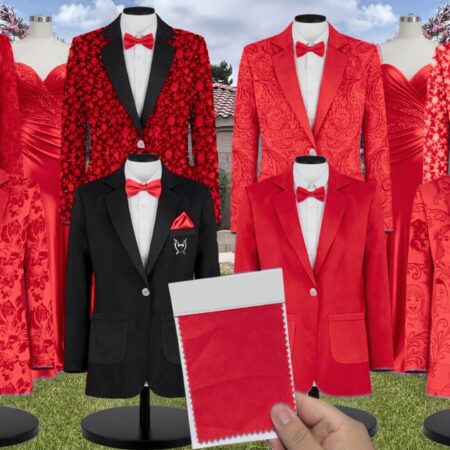 Red Satin Suit and Tuxedo – Exact Color Match for Stacees Bridesmaid Dresses
