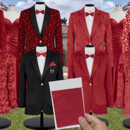 Red Stretch Crepe Suit and Tuxedo – Exact Color Match for Stacees Bridesmaid Dresses