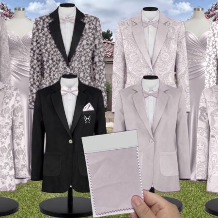 Silver Chiffon Suit and Tuxedo – Exact Color Match for Stacees Bridesmaid Dresses