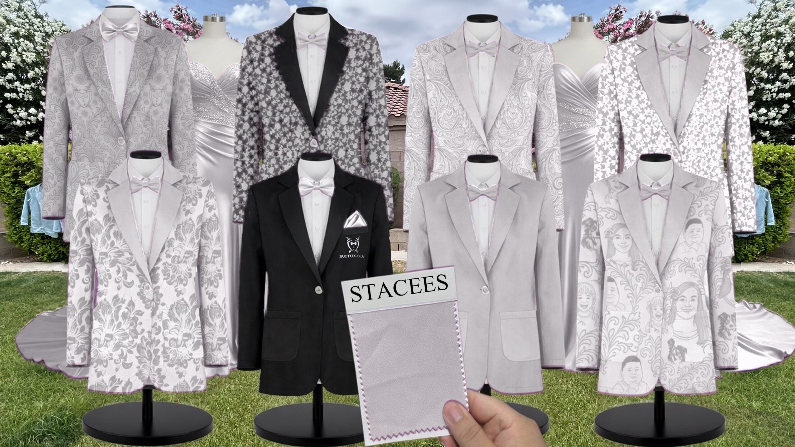 Silver Chiffon Fabric Suit and Tuxedo – Exact Color Match for Stacees Bridesmaid Dresses