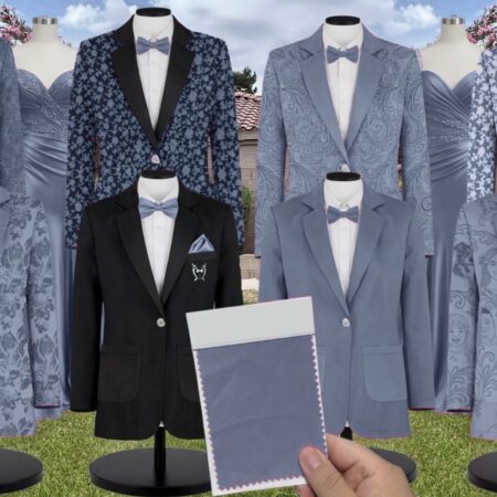 Slate Blue Chiffon Suit and Tuxedo – Exact Color Match for Stacees Bridesmaid Dresses