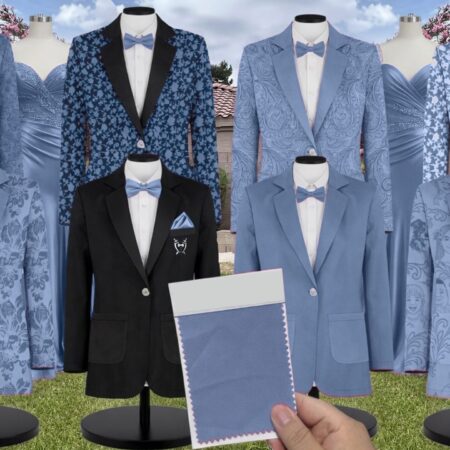 Slate Blue Chiffon Fabric Suit and Tuxedo – Exact Color Match for Stacees Bridesmaid Dresses