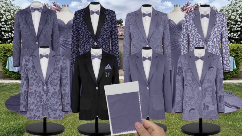 Stormy Chiffon Fabric Suit and Tuxedo – Exact Color Match for Stacees Bridesmaid Dresses