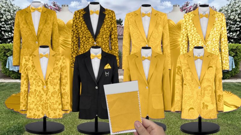 Sunflower Chiffon Fabric Suit and Tuxedo – Exact Color Match for Stacees Bridesmaid Dresses