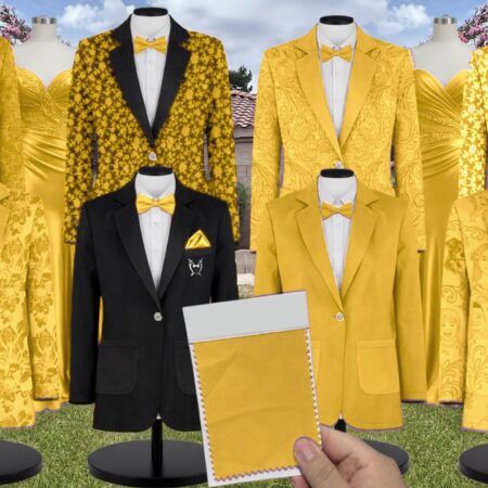 Sunflower Satin Suit and Tuxedo – Exact Color Match for Stacees Bridesmaid Dresses