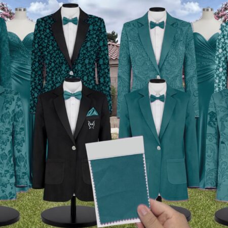 Teal Chiffon Suit and Tuxedo – Exact Color Match for Stacees Bridesmaid Dresses