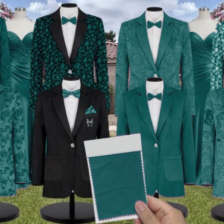 Teal Chiffon Fabric Suit and Tuxedo – Exact Color Match for Stacees Bridesmaid Dresses