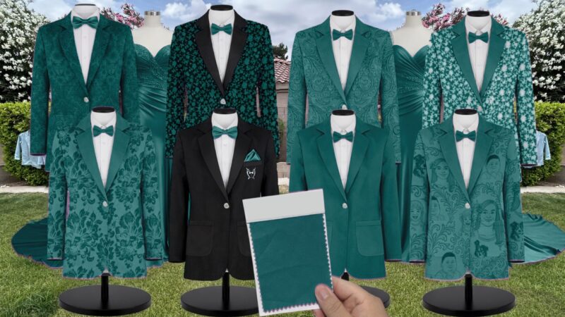 Teal Chiffon Fabric Suit and Tuxedo – Exact Color Match for Stacees Bridesmaid Dresses