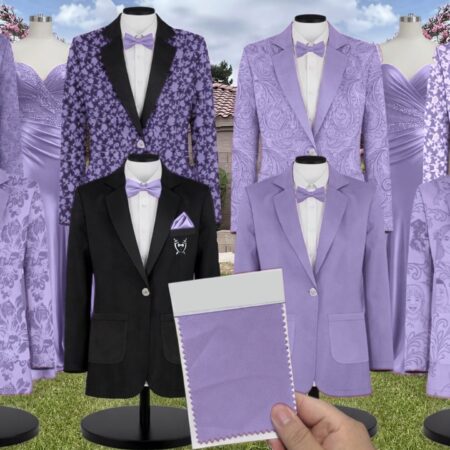 Violet Charmeuse Suit and Tuxedo – Exact Color Match for Stacees Bridesmaid Dresses