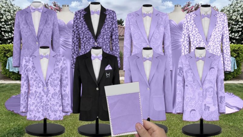 Violet Chiffon Suit and Tuxedo – Exact Color Match for Stacees Bridesmaid Dresses