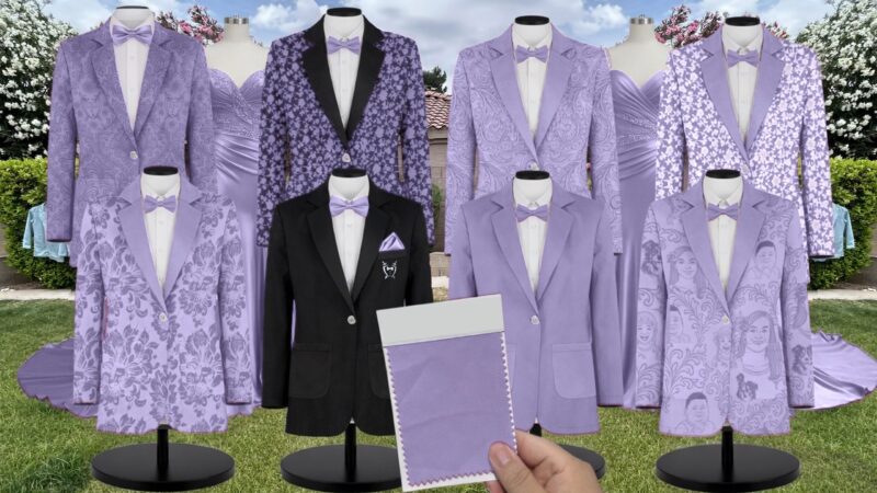 Violet Chiffon Fabric Suit and Tuxedo – Exact Color Match for Stacees Bridesmaid Dresses