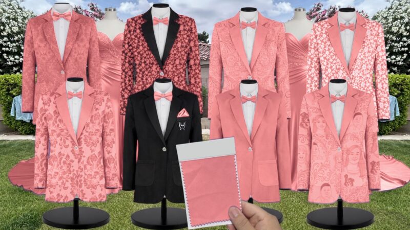 Watermelon Chiffon Suit and Tuxedo – Exact Color Match for Stacees Bridesmaid Dresses