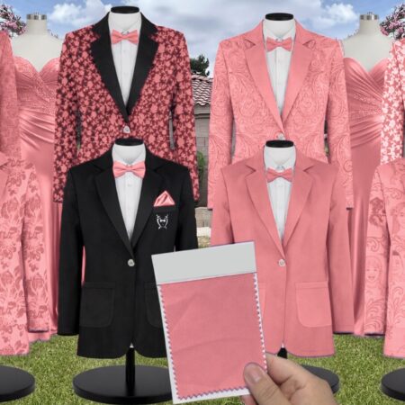 Watermelon Chiffon Fabric Suit and Tuxedo – Exact Color Match for Stacees Bridesmaid Dresses