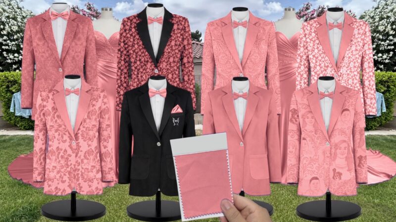 Watermelon Chiffon Fabric Suit and Tuxedo – Exact Color Match for Stacees Bridesmaid Dresses