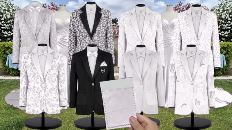 White Chiffon Fabric Suit and Tuxedo – Exact Color Match for Stacees Bridesmaid Dresses