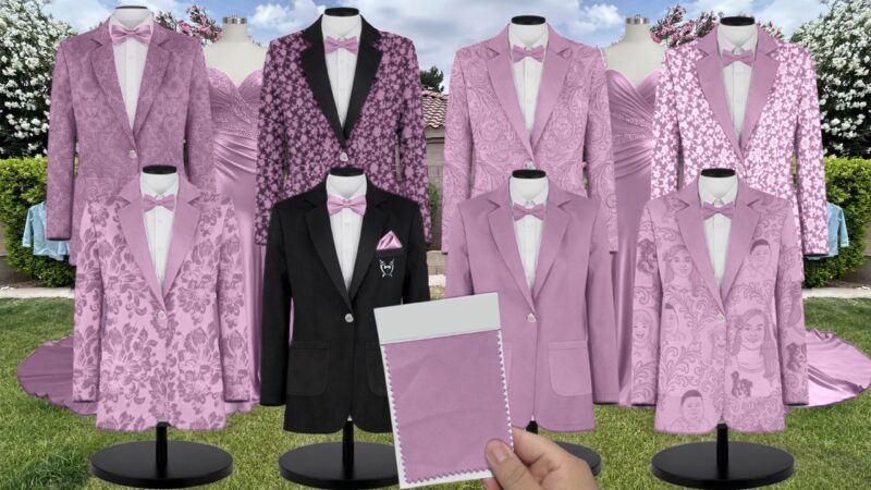 Wisteria Chiffon Suit and Tuxedo – Exact Color Match for Stacees Bridesmaid Dresses
