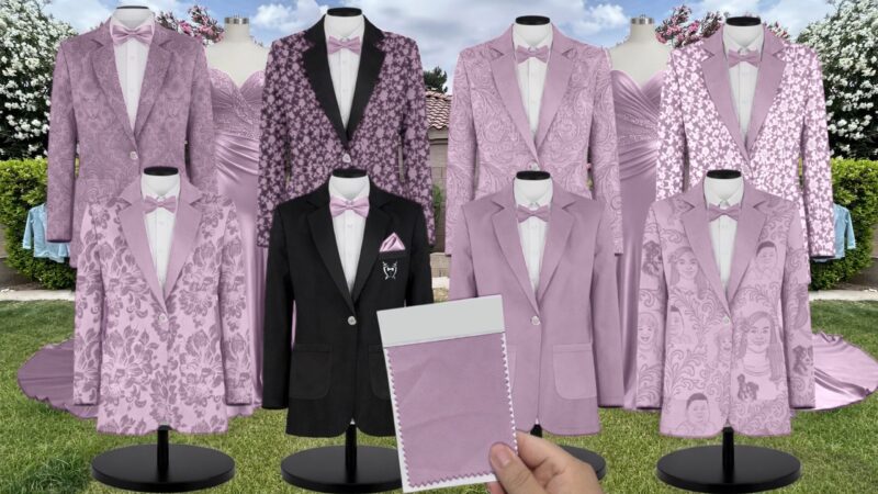 Wisteria Chiffon Fabric Suit and Tuxedo – Exact Color Match for Stacees Bridesmaid Dresses