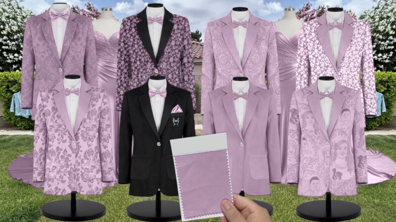 Wisteria Satin Suit and Tuxedo – Exact Color Match for Stacees Bridesmaid Dresses