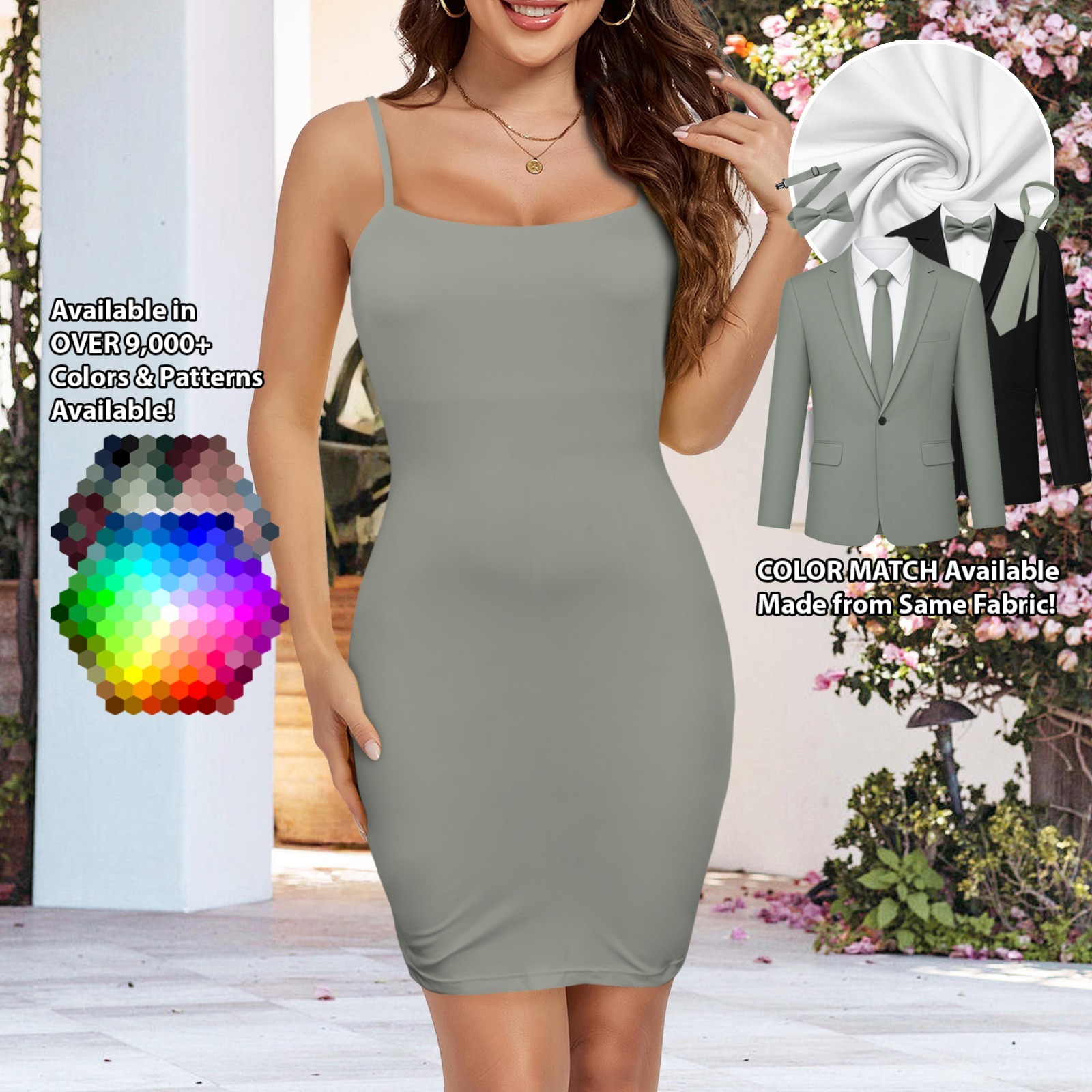 Backless Spaghetti Strap Fitted Dress – custom color bridesmaid dress to match groomsmen suit