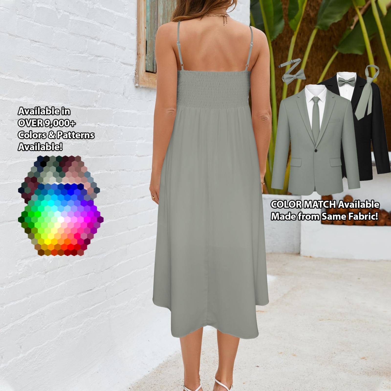 Cami Midi Dress – custom color bridesmaid dress to match groomsmen suit