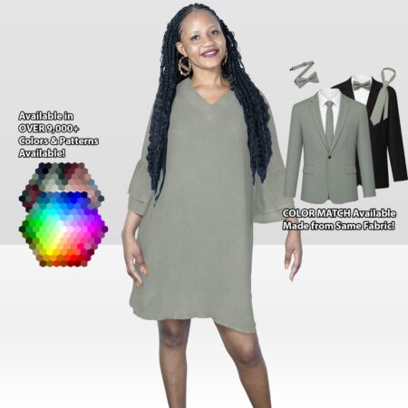 Half Sleeve V-Neck Mini Dress bridesmaid dress shown in sage – custom color made to match his suit