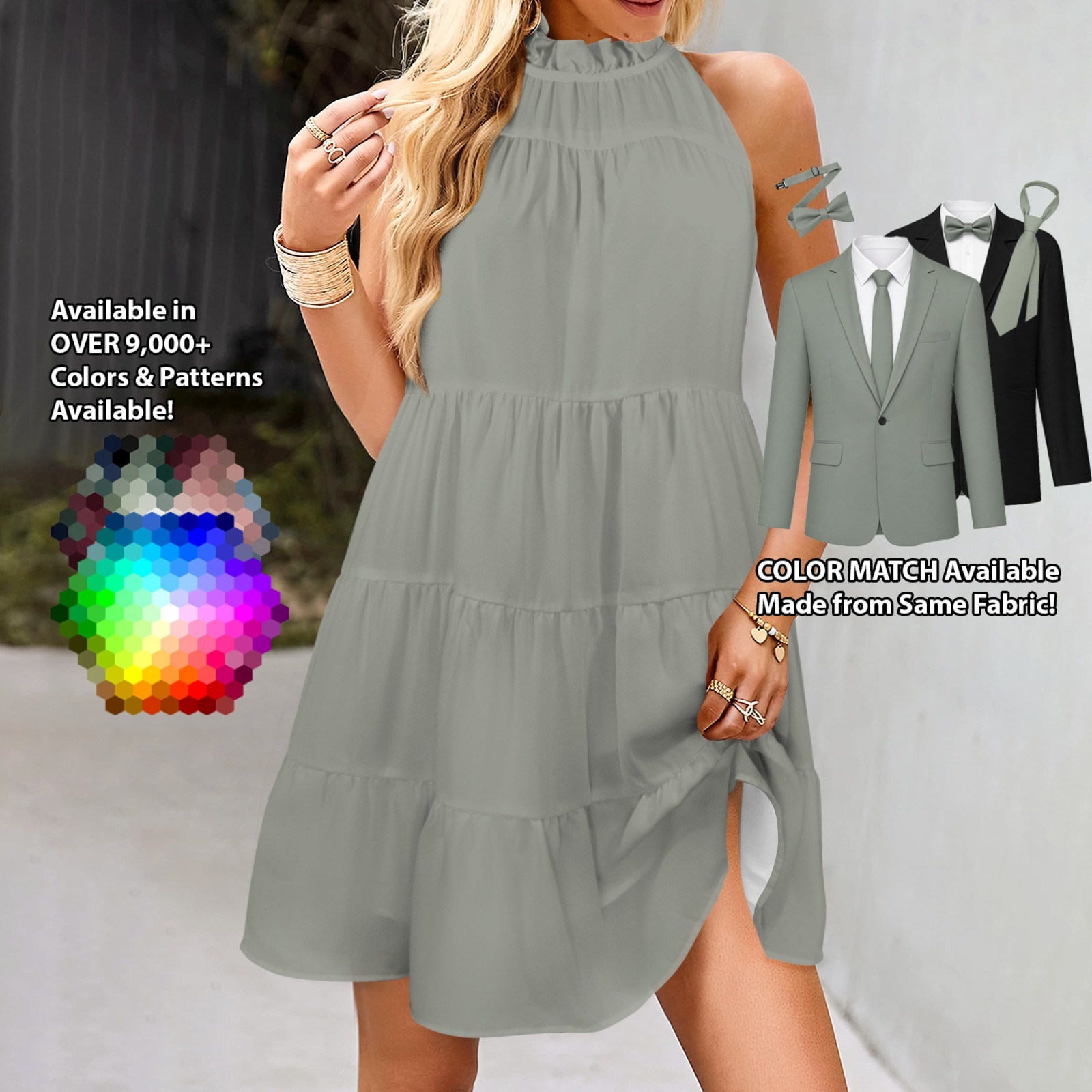 Halter Pleated Dress – custom color bridesmaid dress to match groomsmen suit