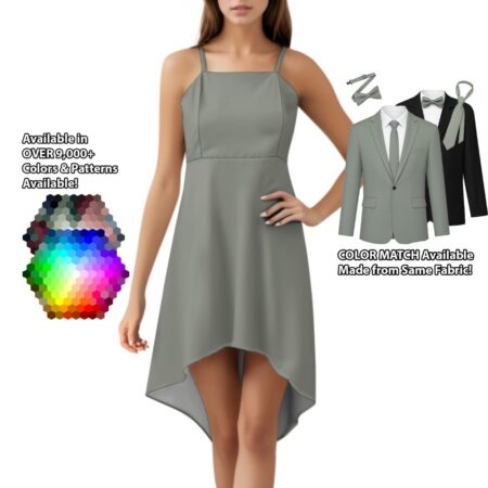 High-Low Spaghetti Strap Dress bridesmaid dress shown in sage – custom color made to match his suit
