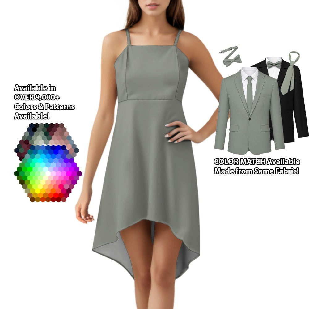 High-Low Spaghetti Strap Dress – custom color bridesmaid dress to match groomsmen suit