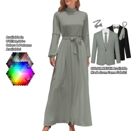 Long Sleeve High Neck Long Dress bridesmaid dress shown in sage – custom color made to match his suit